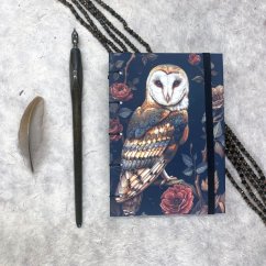 Tečkovaný zápisník A6 Sova pálená v růžích