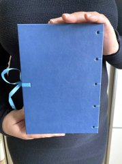 Tečkovaný deník A5: ledňáček na modré s mašlí