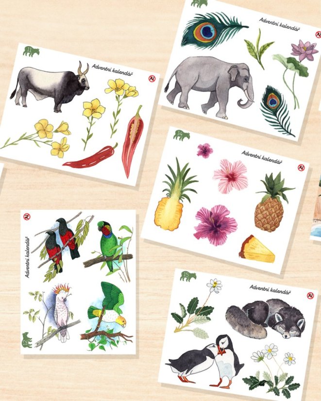Samolepky z aršíkového adventního kalendáře 2025