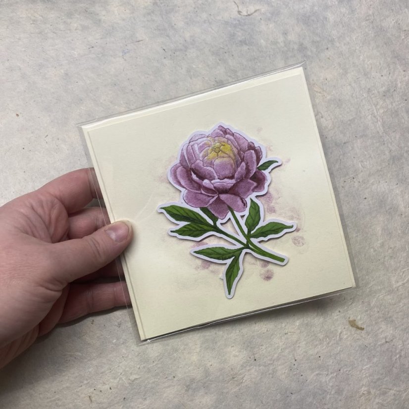 Přáníčko čtvercové s pivoňkou