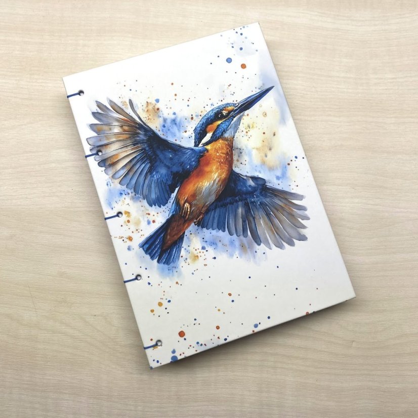 Tečkovaný zápisník A5: ledňáček v modrém