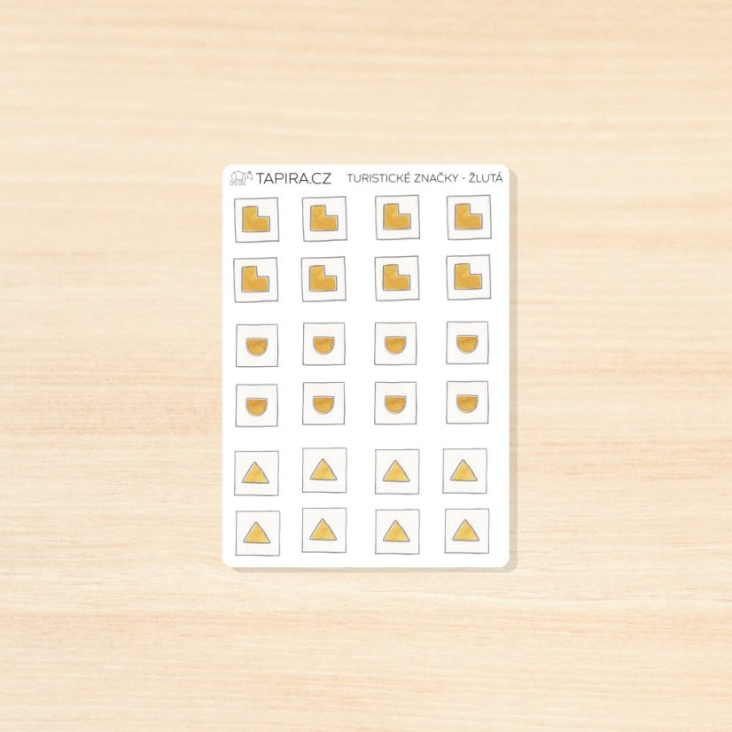 Turistické značky: zřícenina, studánka, výstup na vrchol - vzor: žlutá
