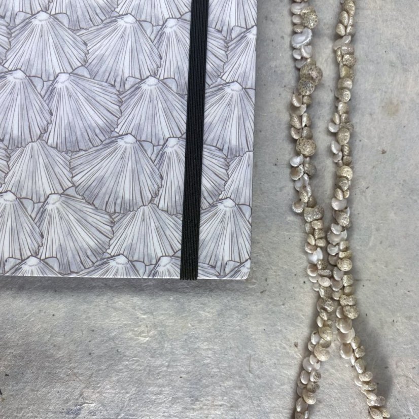 Tečkovaný zápisník s hřebenatkami + kolekce samolepek Papuchalk