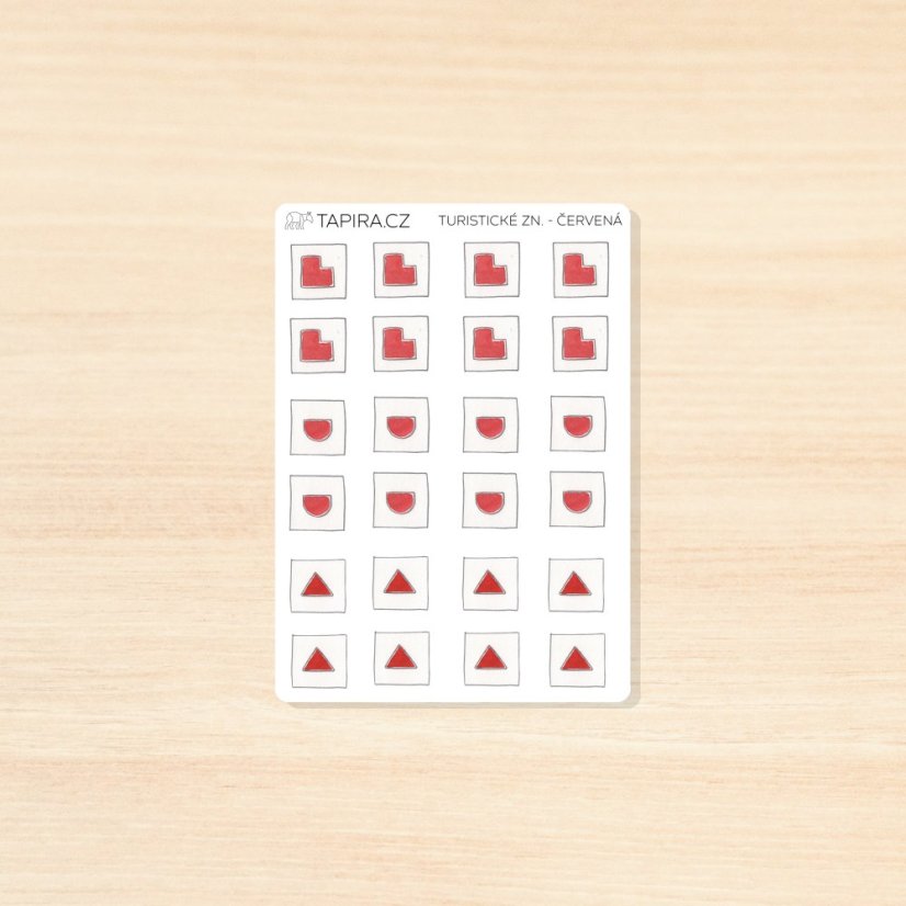 Turistické značky: zřícenina, studánka, výstup na vrchol - vzor: červená