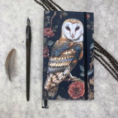 Cestovatelský tečkovaný zápisník Sova pálená v růžích