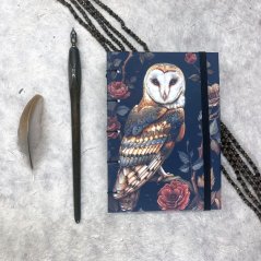 Tečkovaný zápisník A6 Sova pálená v růžích